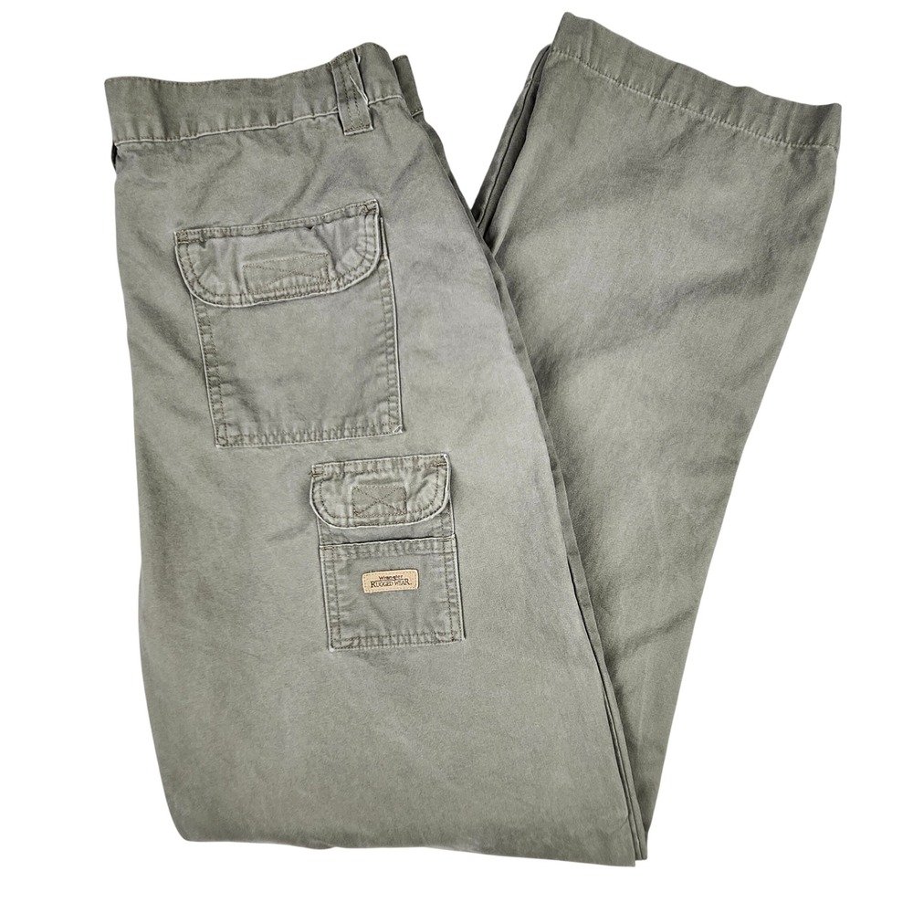 Wrangler Rugged Wear Cargo Pants Mens 40x34 Green‎ Cotton Canvas Straight Leg